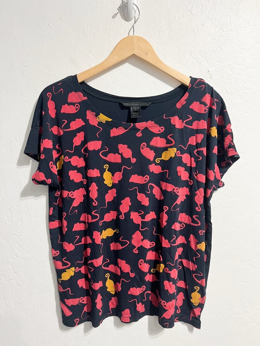 MARC By Marc Jacobs Tee Shirt Large Mice Mouse Short Sleeve Navy Blue